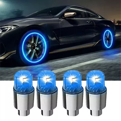 4x Car Accessories Wheel Tyre Tire Air Valve Stem Blue LED Light Cap Cover Trims • £3.59