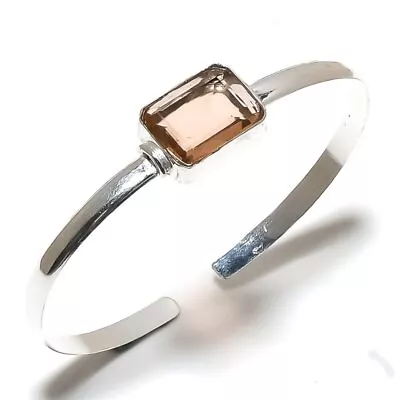 Natural Morganite Handmade 925 Sterling Silver Cuff Bangle Adjustable Gift T827 • $13.99