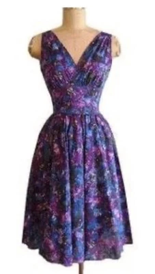 £80 • Buy Trashy Diva Cool Watercolours Dress Xs Vintage Pinup Swing 1950s Purple Retro