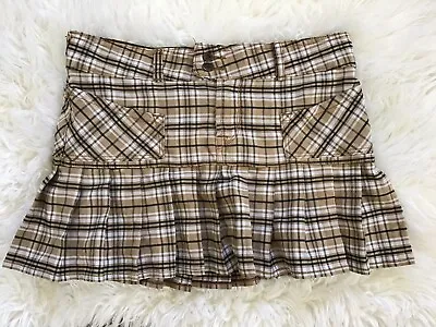 Vintage Von Dutch Y2K Womens Mini Skirt Pleated Plaid Beige Size S Small • $59.99