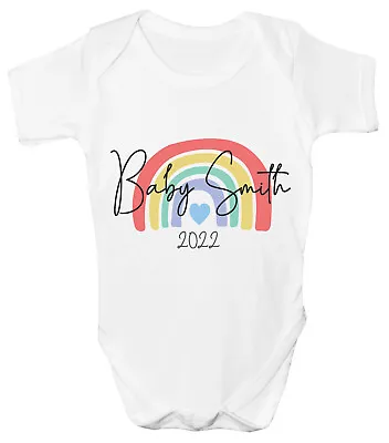 £5.99 • Buy Personalised Rainbow Baby Grow Announcement Vest Any Name Customised Bodysuit