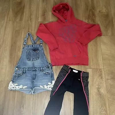 Girls Clothes Bundle 9-10 Years Nike Hoodie Denim Dungarees And Cropped Leggings • £4.99