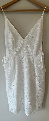 Ladies River Island White Size 12 Lace Summer Strappy Side Slit Dress • £20
