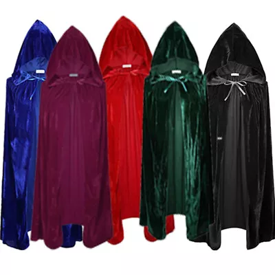 Halloween Unisex Adult Cosplay Cape Long Hooded Cloak Wizard Witch Medieval Cape • £10.79