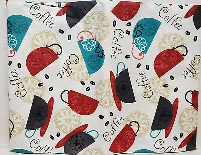 Peva Vinyl Tablecloth 52 X 90  (6-8 Ppl) Oblong COFFEE CUPSBLACKBLUE & REDBH • $12.99