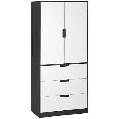 HOMCOM 2 Door Wardrobe White Wardrobe With 3 Drawer And Hanging Rod For Bedroom • £162.99