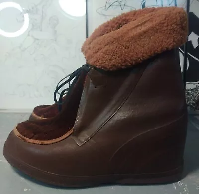 Vintage 1950s 1960s BF Goodrich Brown Rubber Insulated Snow Boots | Women 7 US • $48