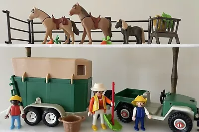 Playmobil Green Horse Trailer W/Jeep Horses & Figures~Mixed Lot • $24