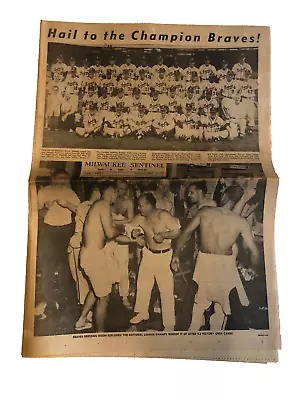 1957 World Series Champion Braves Milwaukee Sentinel Newspaper Vintage Original • $25