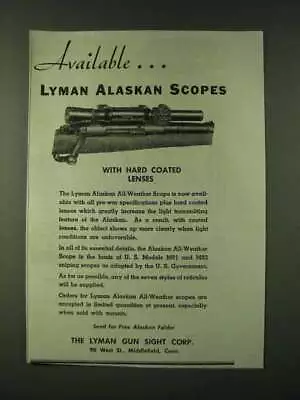 1945 Lyman Alaskan Scope Ad - Hard Coated Lenses • $19.99