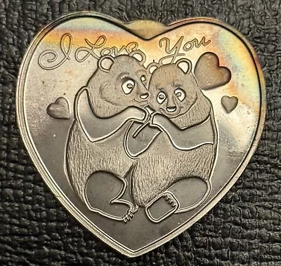 Heart Shaped 1 Troy OZ .999 Fine Silver 2 Pandas I Love You For Someone Special  • $41.99