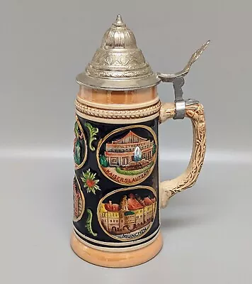 Ceramic Beer Stein German Cities Pewter Lid 8.75  Tall Munchen Berlin Frankfurt • $34.80