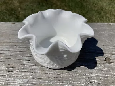 Milk Glass Candy Dish - Vase  Grape Clusters & Ruffled Top 4” ID ￼ 3.35” H • $13.95