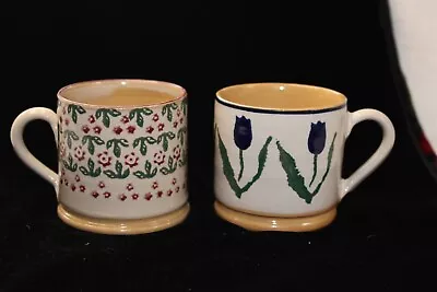 Nicholas Mosse Pottery Red Blue Floral  8 Oz Coffee Mugs Cups Ireland • $59.99