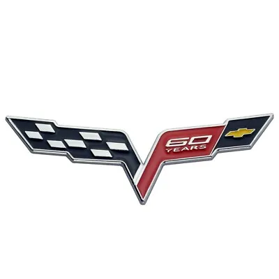 1Pc For Corvette C6 60 Years Cross Flags Emblem Metal Badge (Silver) • $13.99