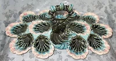 Marvellous Antique French Fives Lille Oyster Majolica Server / Platter 12 Shells • $485