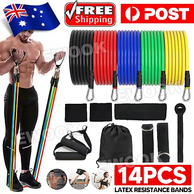 14PCS Resistance Band Set Yoga Pilates Abs Exercise Fitness Tube Workout Bands • $15.80