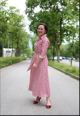 Zara Woman Red Stripe Cotton Midi Shirt Dress Medium Preppy Belt EUC Spring • £35.67