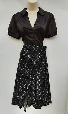 £5.99 • Buy Wrap Over Polka Dot Skirt,black,ww2,30's,40s,60s,70s,80s Vintage Style,size 16