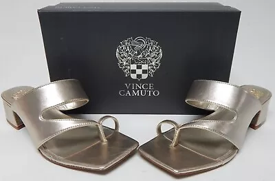 Vince Camuto Sasienda Sz 8 W WIDE EU 38.5 Women's Leather Toe Loop Sandals Gold • $33.99