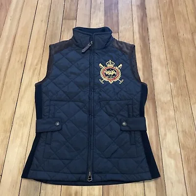 Polo Ralph Lauren Challenger Quilted Black Vest Leather Accents Womens Size XS • $39