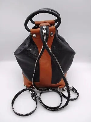 Valentina Backpack Tote Black Tan Pebbled Leather Convertible Handbag    VGC • £49.99