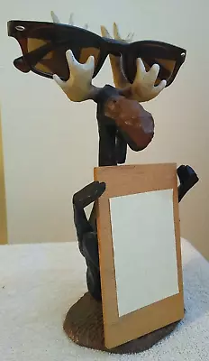 Cute Moose - 9-1/2  Tall Faux Carved Wood -Antler - Eyeglass Stand Or Pen Holder • $35