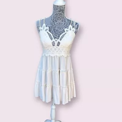 Zenana Women’s XL Ivory Crochet & Lace Ruffle Cami Mini Dress/Tunic • $25