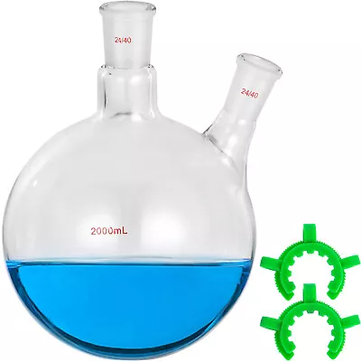 VEVOR 2000ml 24/40 Joint Lab Glass Flask Round Bottom Two Short Necks • $27.99