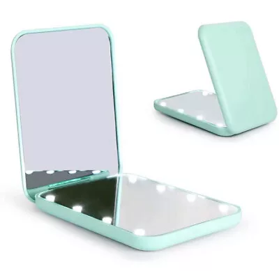 Compact Mirror Magnifying Mir With Light 1x/3x Handheld 2-Sided Mag (Cyan) • $8.49