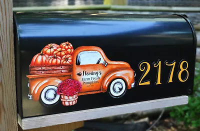 Mailbox Magnet (Partial Cover) Vintage Orange Truck Full Of Pumpkins Address • $22.95