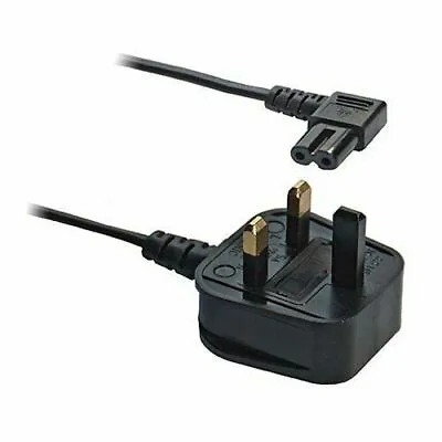 1M Power Cable UK 2pin Plug To Right Angled 90 Degree IEC C7 Figure 8 Cable • £5.99