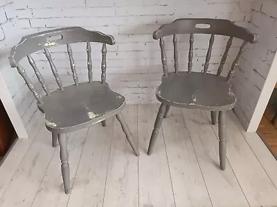 Vintage Country Kitchen Chairs Spindle Back Farmhouse Dining Chairs Shabby Chic • £170