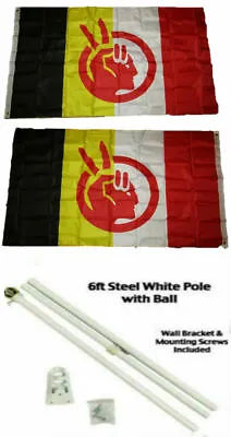 $38.88 • Buy 3x5 AIM American Indian Movement 2ply Flag White Pole Kit Gold Ball Top 3'x5'