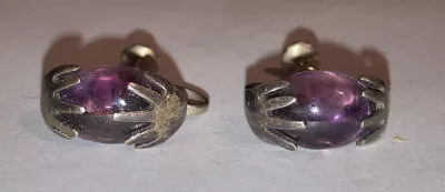 Vintage Sterling Silver Taxco Mexican Screw Backs Amethyst Cabochon Earrings • $39.99