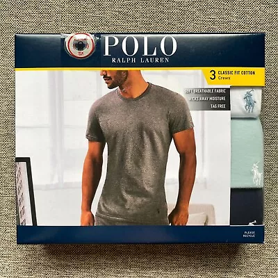 Polo Ralph Lauren White-Blue-Navy Classic Fit  Crew-Neck Wicking T-Shirt 3 Pack • $39