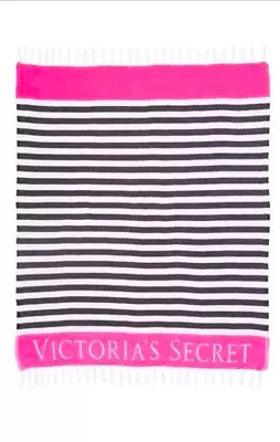 VICTORIA'S SECRET LARGE PINK STRIPED BEACH BLANKET THROW LIMITED 50  X 60  NEW • $14.95