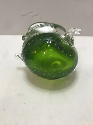 Murano-Style Bullicante Glass Clear/Green Apple Paperweight Controlled Bubbles • $5.99