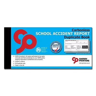 Cherry NCR School Accident Report Duplicate Book 99mm X 210mm 50 Sets • £5.29