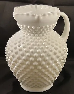 Fenton RUFFLED HOBNAIL MILKGLASS PITCHER Ruffled Top 8.25  Tall • $30