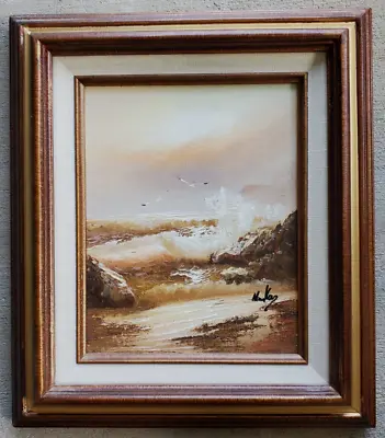 Vintage Original Oil Painting Seascape Seaside Beach Coastal Ocean Birds Waves • $34.99