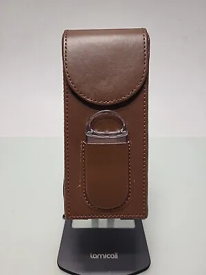 3 Cigar Leather Case With Cutter - Brown • $26.56
