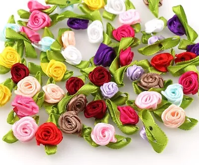 25 X Mini Rose Buds Satin Ribbon Flowers Rosebuds Wedding Card Making Craft • £2.45
