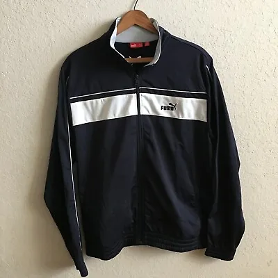 Puma Men's Vintage Navy White Full Zip Track Jacket Windbreaker SZ Large 💥EXC💥 • $33.14