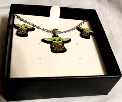 Star Wars Grogu The Child Baby Yoda Necklace Earring Set  New In Gift Box • $24.99