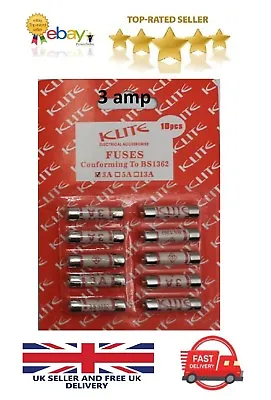 10x 3amp Domestic Fuses Plug Top Household Mains 3a Cartridge Fuse HIGH QUALITY • £2.99