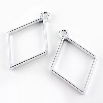 £4.99 • Buy 10 X Silver Diamond Open Bezel Frame Setting Pendant UV Epoxy Resin Jewellery