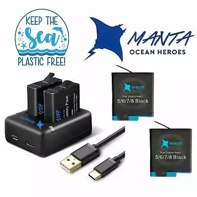 MANTA AUSSIE GoPro Battery Charger Kit HERO11 10 9 8 7 6 5 4 3+ HERO Black Set • $68.95