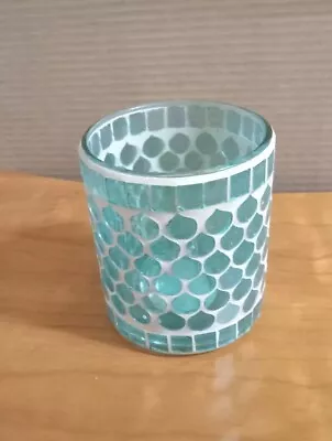 Mosaic Aqua Blue  Candle Holder  Vase 4 X 3.5 • $12