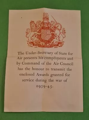 £14 • Buy 100% Original WW2 RAF Air Council Medal Star Certificate **UNMARKED**